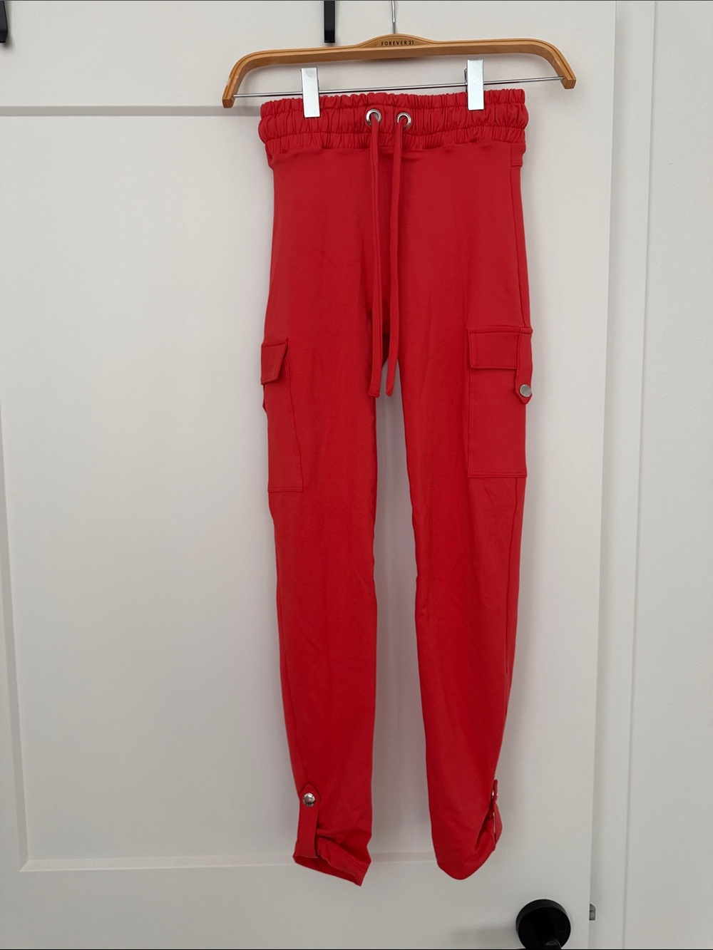 Red Cargo Jogger Pants with Drawstring Waist